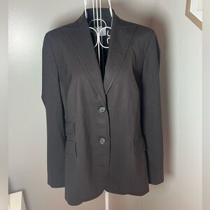 Akris Punto Wool Blazer Jacket Double Button Dark Brown Pinstripe Academia Sz 10